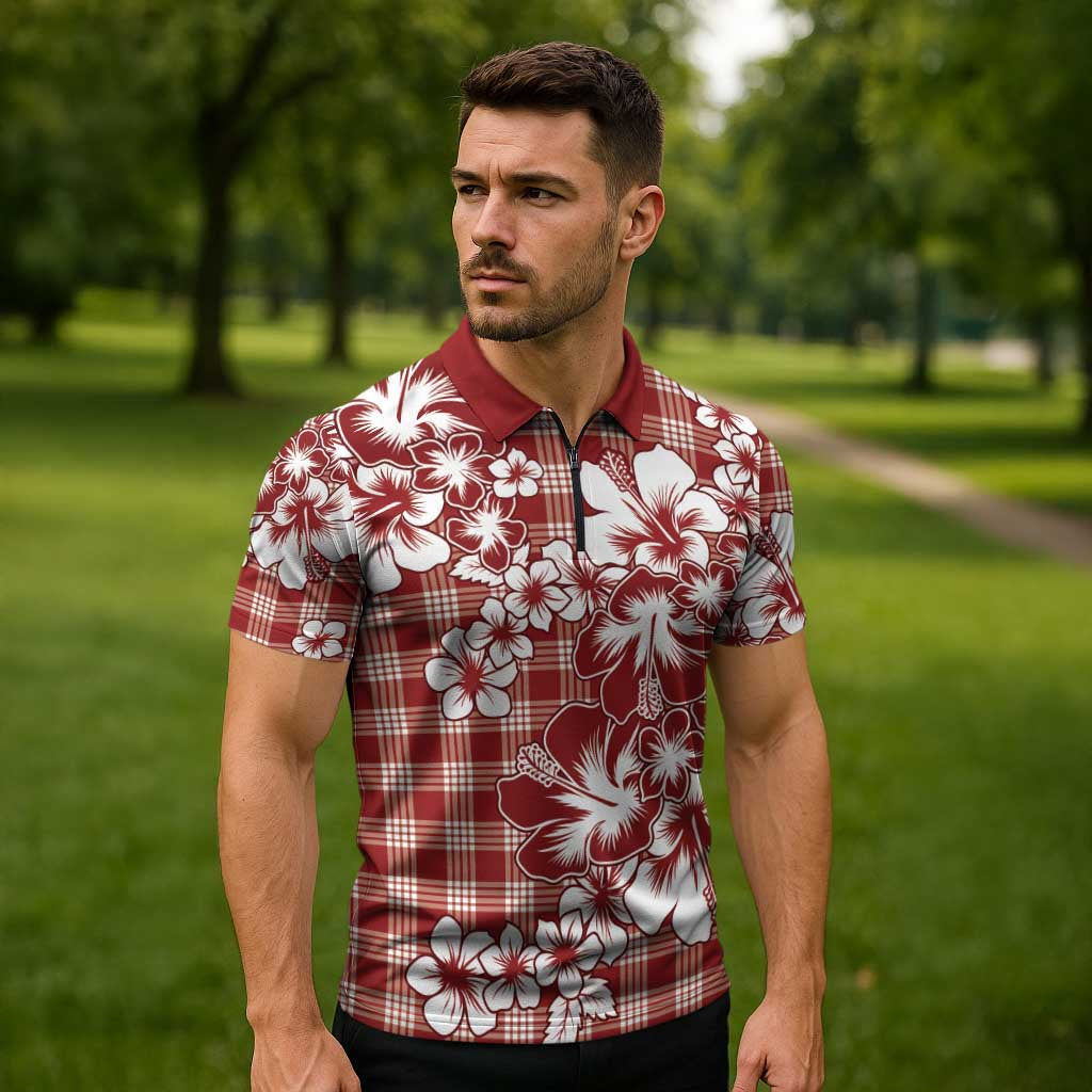 Hibiscus Pakala Fantasy Red Zipper Polo Shirt Tropical Floral Stylized LT01 - Polynesian Pride