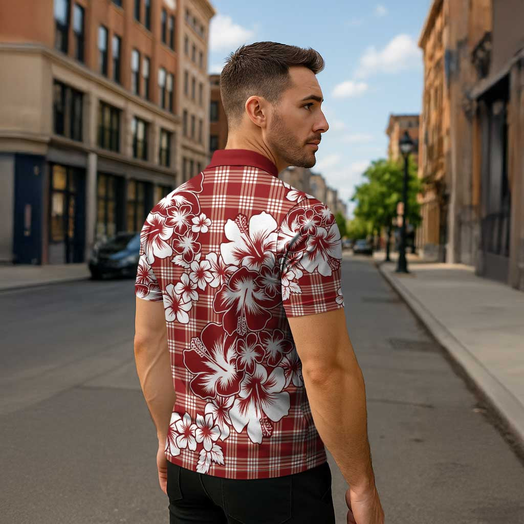 Hibiscus Pakala Fantasy Red Zipper Polo Shirt Tropical Floral Stylized LT01 - Polynesian Pride