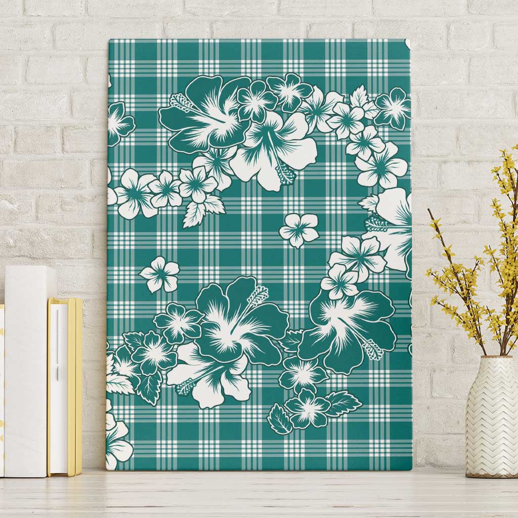 Hibiscus Pakala Aqua Teal Canvas Wall Art Tropical Floral Stylized LT01 Without Frame Teal - Polynesian Pride