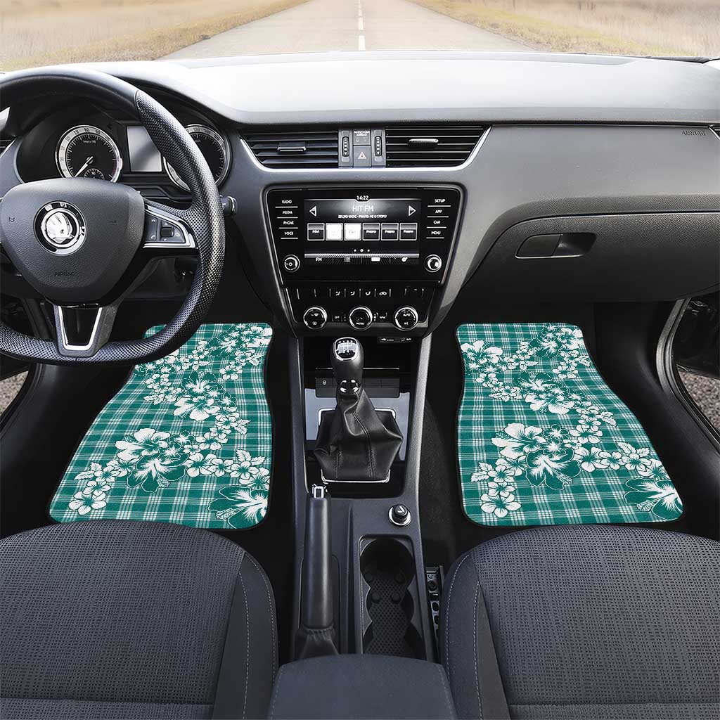 Hibiscus Pakala Aqua Teal Car Mats Tropical Floral Stylized LT01 Set 2pcs - Front Teal - Polynesian Pride