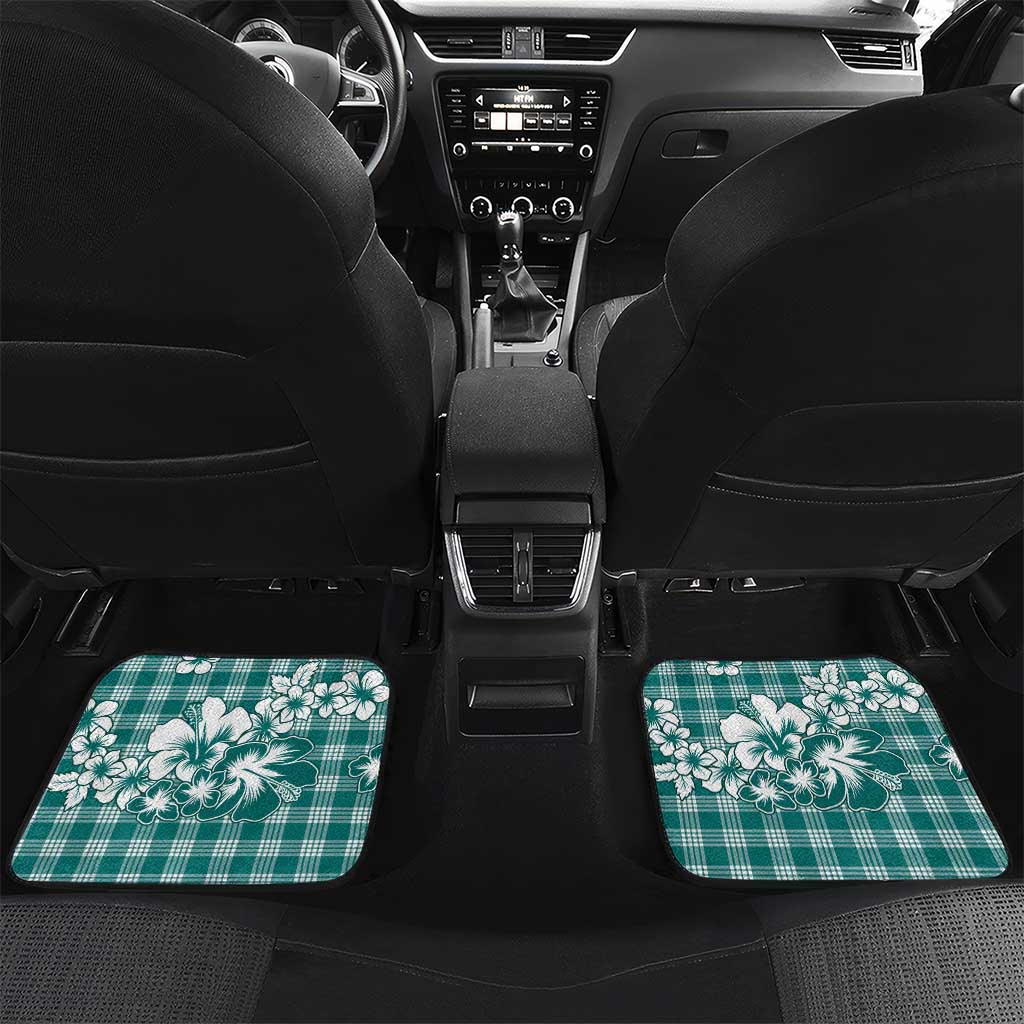 Hibiscus Pakala Aqua Teal Car Mats Tropical Floral Stylized LT01 Set 2pcs - Back Teal - Polynesian Pride