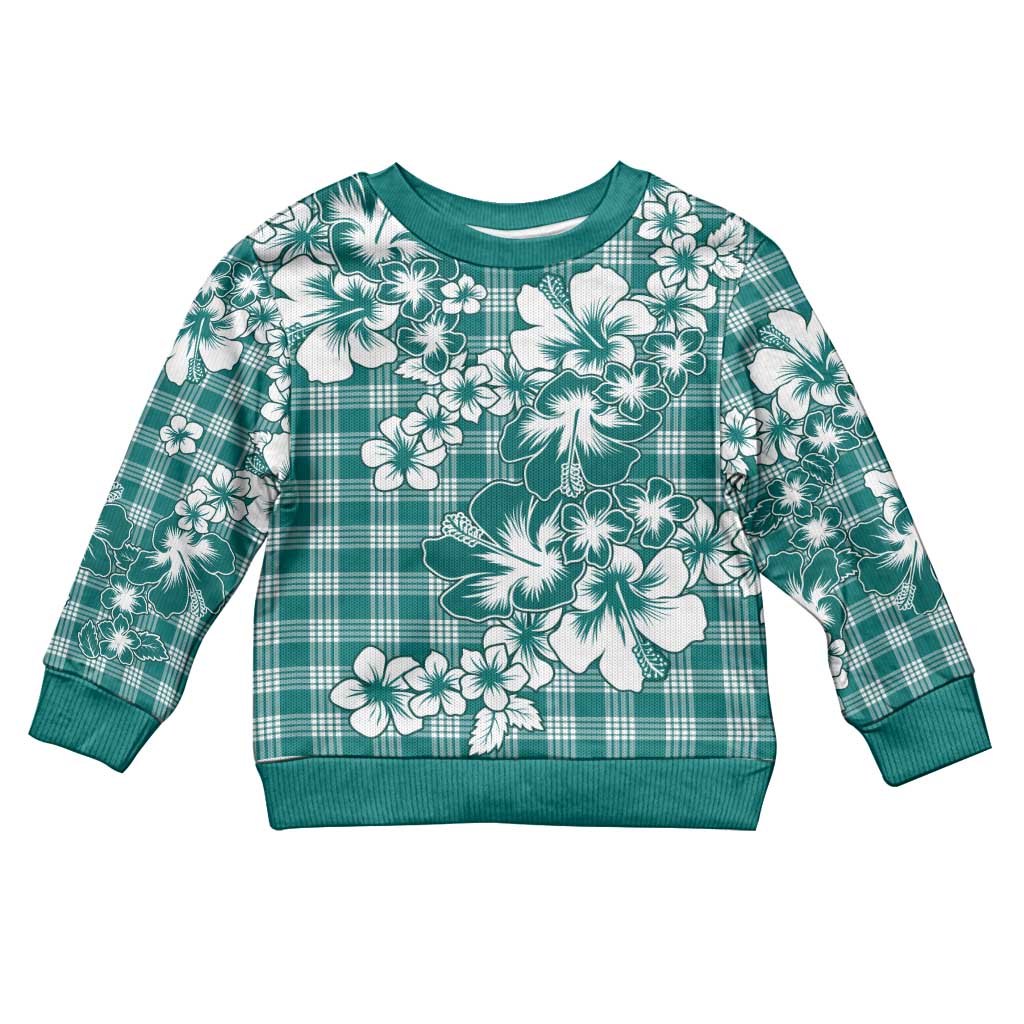 Hibiscus Pakala Aqua Teal Kid Ugly Christmas Sweater Tropical Floral Stylized LT01 Kid Teal - Polynesian Pride