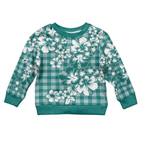 Hibiscus Pakala Aqua Teal Kid Ugly Christmas Sweater Tropical Floral Stylized LT01 Kid Teal - Polynesian Pride