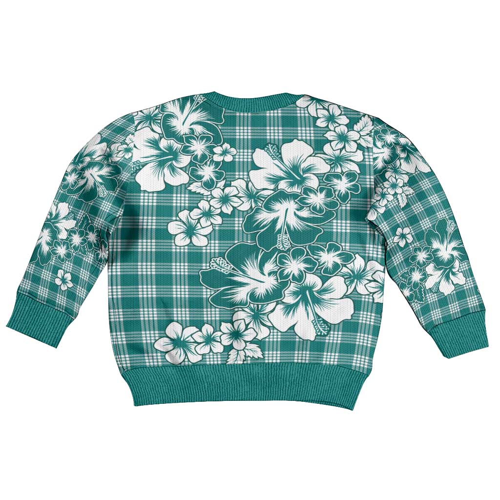 Hibiscus Pakala Aqua Teal Kid Ugly Christmas Sweater Tropical Floral Stylized LT01 - Polynesian Pride