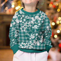 Hibiscus Pakala Aqua Teal Kid Ugly Christmas Sweater Tropical Floral Stylized LT01 - Polynesian Pride