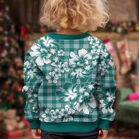Hibiscus Pakala Aqua Teal Kid Ugly Christmas Sweater Tropical Floral Stylized LT01 - Polynesian Pride