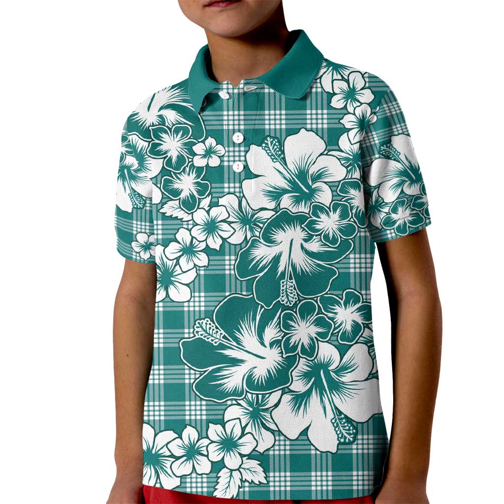 Hibiscus Pakala Aqua Teal Kid Polo Shirt Tropical Floral Stylized LT01 Kid Teal - Polynesian Pride