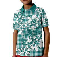 Hibiscus Pakala Aqua Teal Kid Polo Shirt Tropical Floral Stylized LT01 Kid Teal - Polynesian Pride