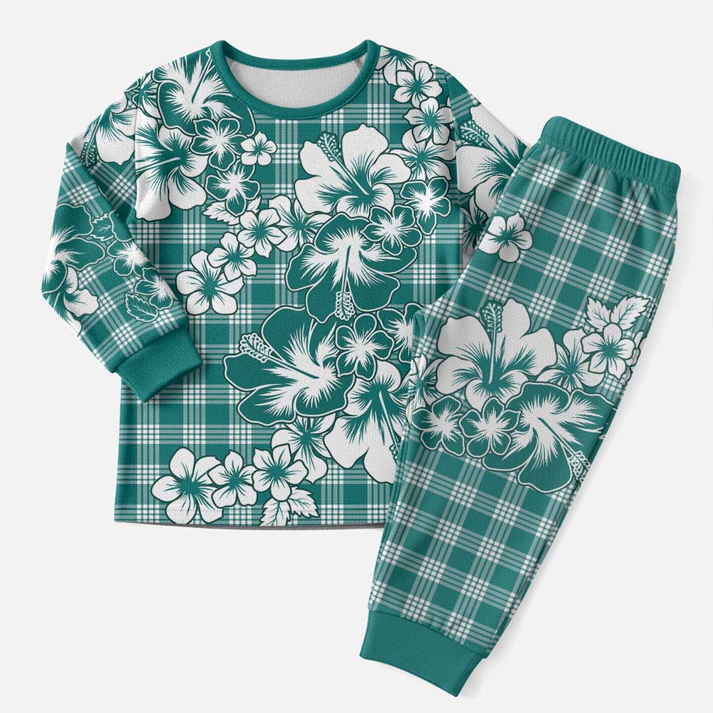 Hibiscus Pakala Aqua Teal Christmas Pajama Set Tropical Floral Stylized LT01 Men Teal - Polynesian Pride