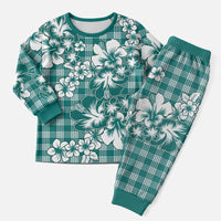 Hibiscus Pakala Aqua Teal Christmas Pajama Set Tropical Floral Stylized LT01 Men Teal - Polynesian Pride