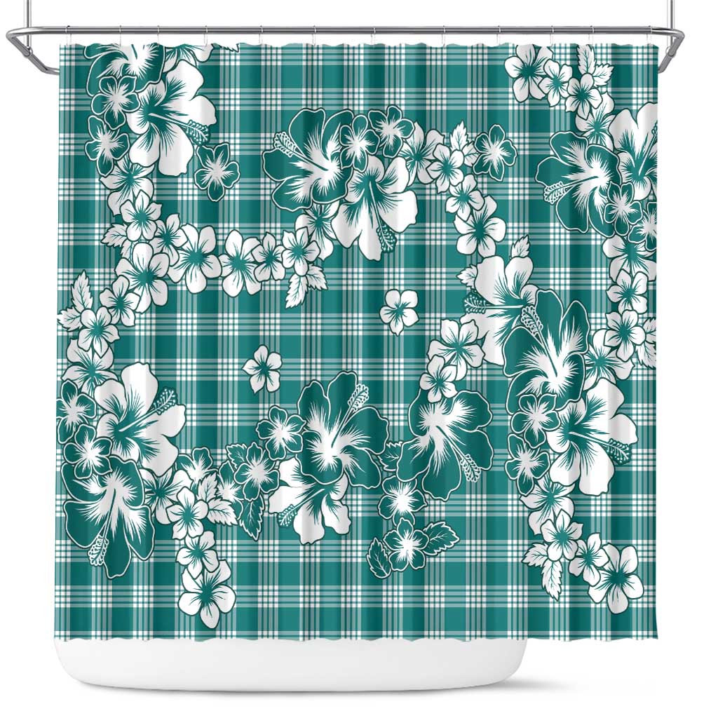 Hibiscus Pakala Aqua Teal Shower Curtain Tropical Floral Stylized LT01 Teal - Polynesian Pride