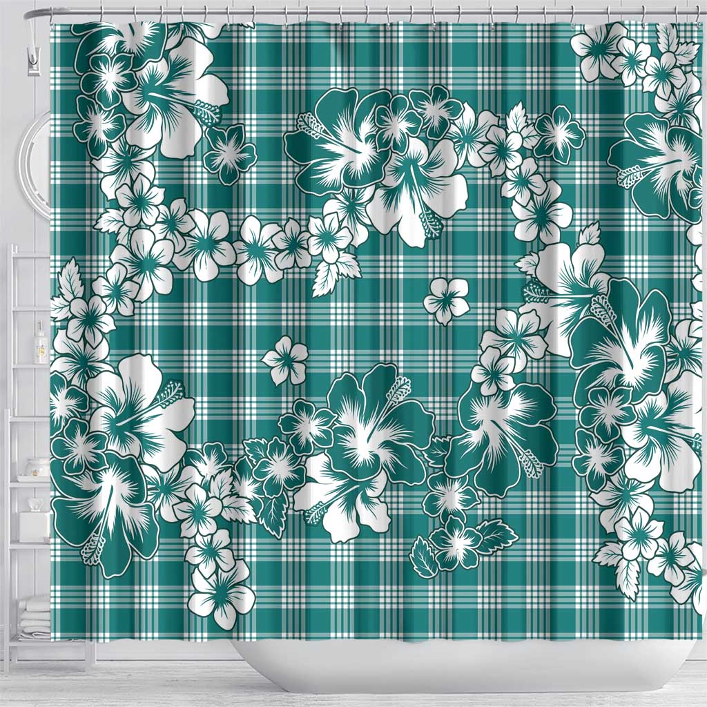 Hibiscus Pakala Aqua Teal Shower Curtain Tropical Floral Stylized LT01 - Polynesian Pride