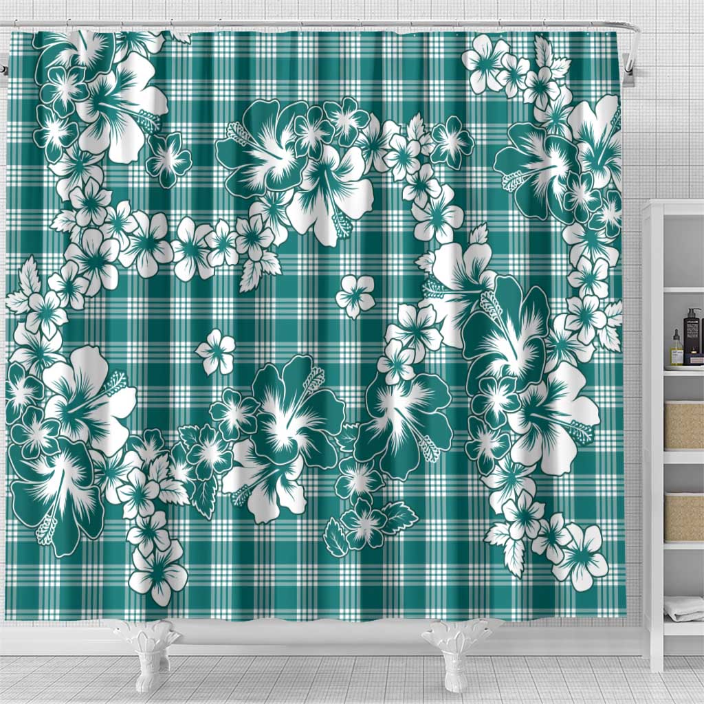 Hibiscus Pakala Aqua Teal Shower Curtain Tropical Floral Stylized LT01 - Polynesian Pride