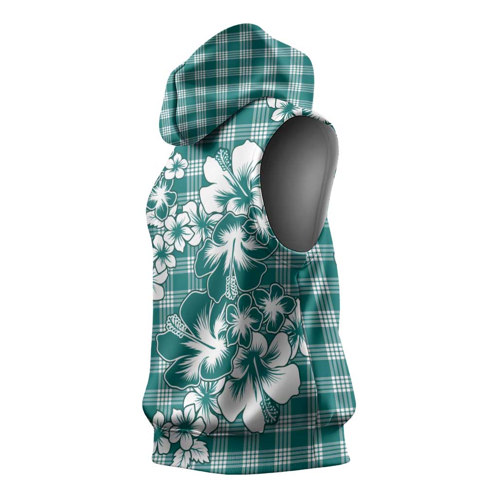 Hibiscus Pakala Aqua Teal Sleeveless Hoodie Tropical Floral Stylized LT01 - Polynesian Pride