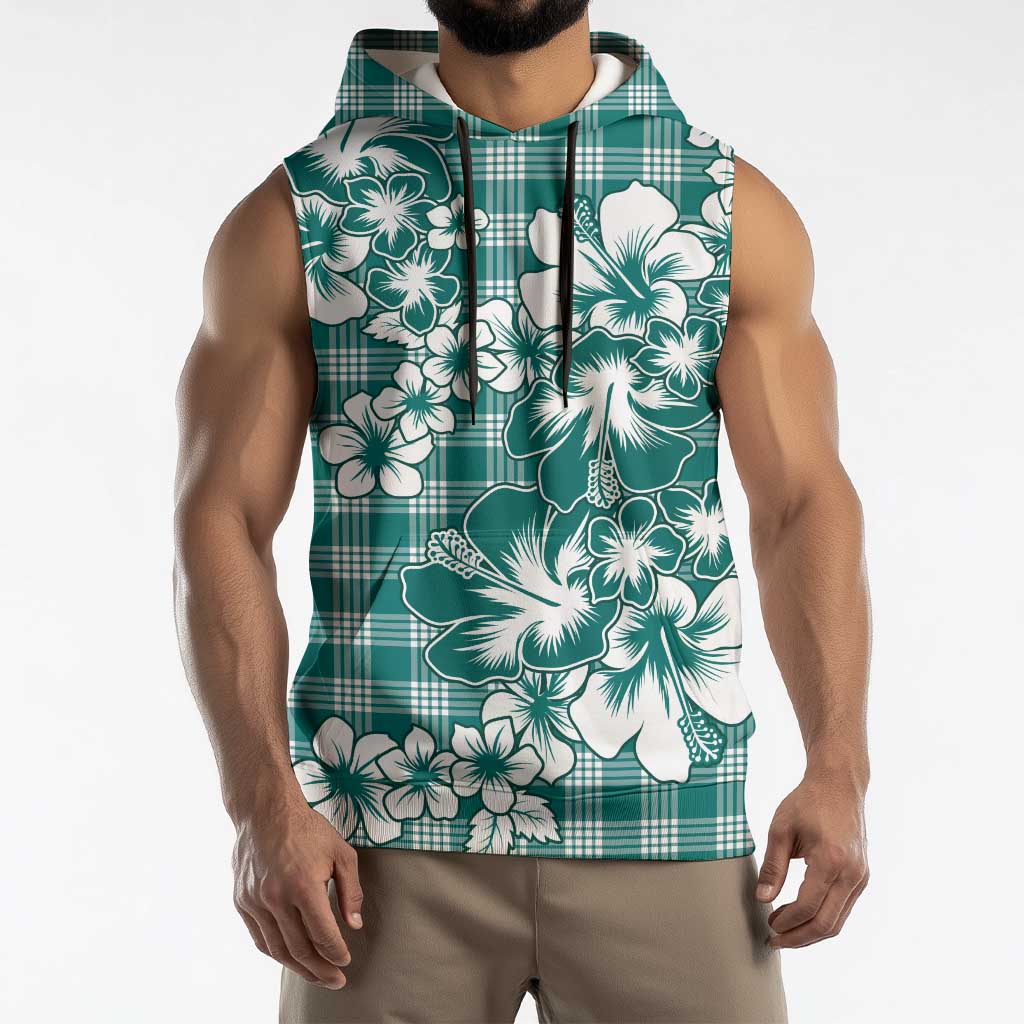Hibiscus Pakala Aqua Teal Sleeveless Hoodie Tropical Floral Stylized LT01 - Polynesian Pride
