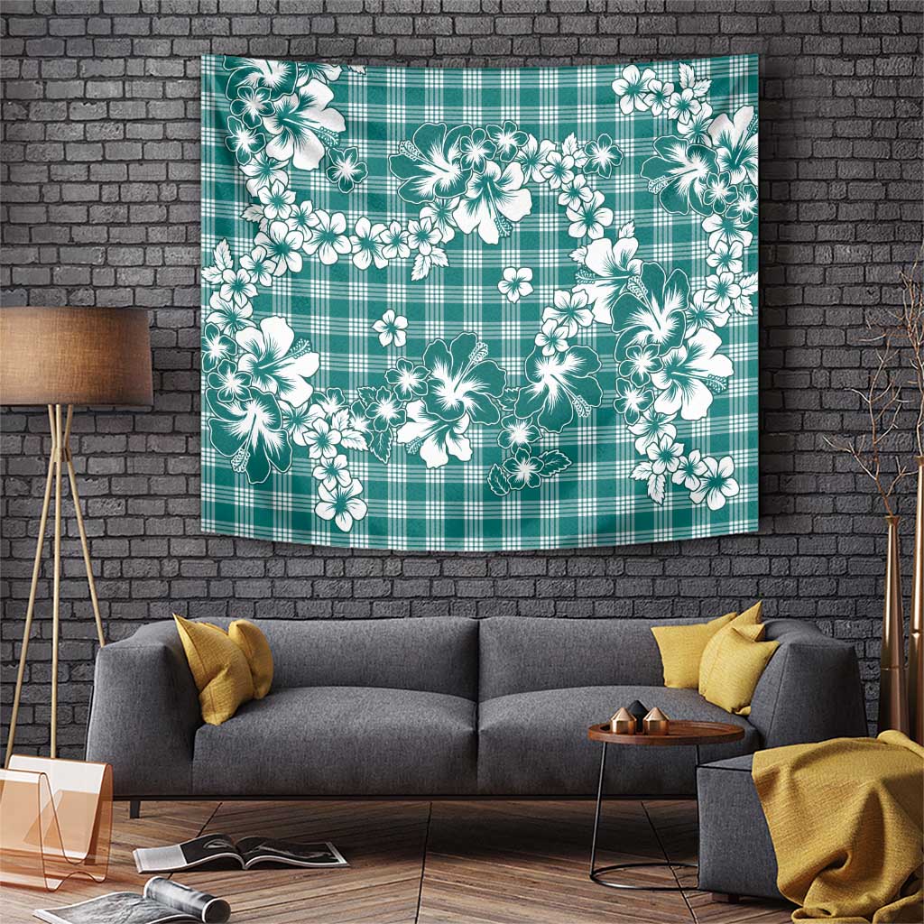 Hibiscus Pakala Aqua Teal Tapestry Tropical Floral Stylized LT01 Teal - Polynesian Pride