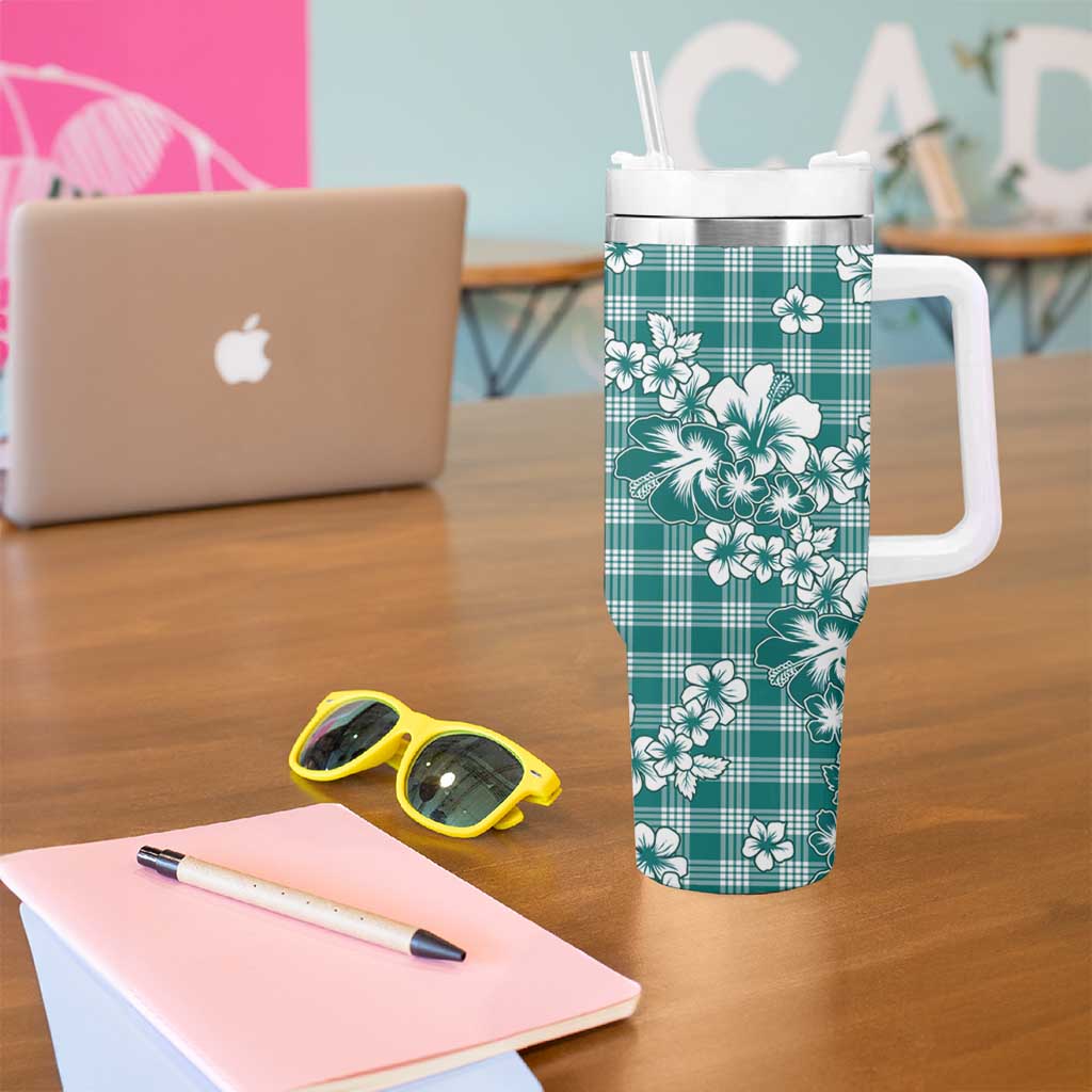 Hibiscus Pakala Aqua Teal Tumbler With Handle Tropical Floral Stylized LT01 - Polynesian Pride