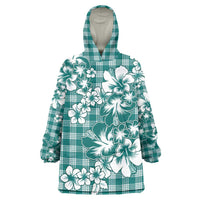 Hibiscus Pakala Aqua Teal Wearable Blanket Hoodie Tropical Floral Stylized LT01 One Size Teal - Polynesian Pride