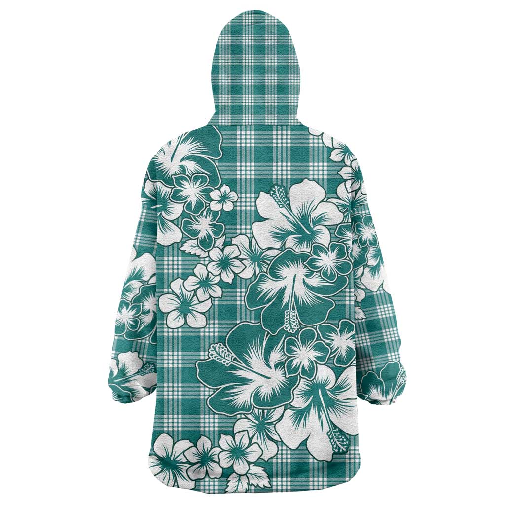 Hibiscus Pakala Aqua Teal Wearable Blanket Hoodie Tropical Floral Stylized LT01 - Polynesian Pride