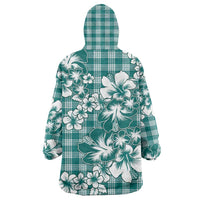 Hibiscus Pakala Aqua Teal Wearable Blanket Hoodie Tropical Floral Stylized LT01 - Polynesian Pride