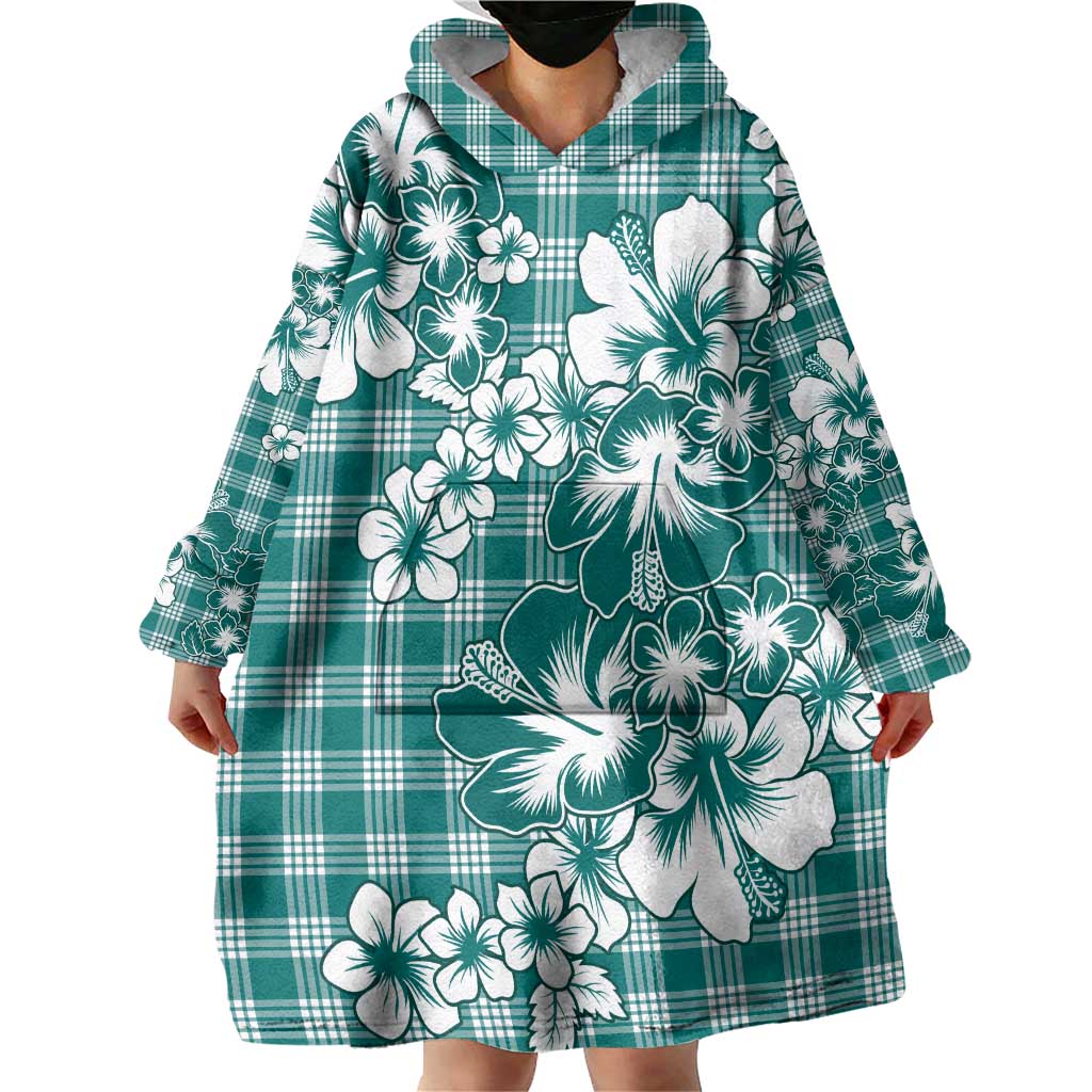 Hibiscus Pakala Aqua Teal Wearable Blanket Hoodie Tropical Floral Stylized LT01 - Polynesian Pride