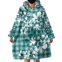 Hibiscus Pakala Aqua Teal Wearable Blanket Hoodie Tropical Floral Stylized LT01 - Polynesian Pride