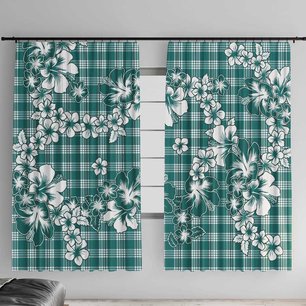 Hibiscus Pakala Aqua Teal Window Curtain Tropical Floral Stylized LT01 With Hooks Teal - Polynesian Pride