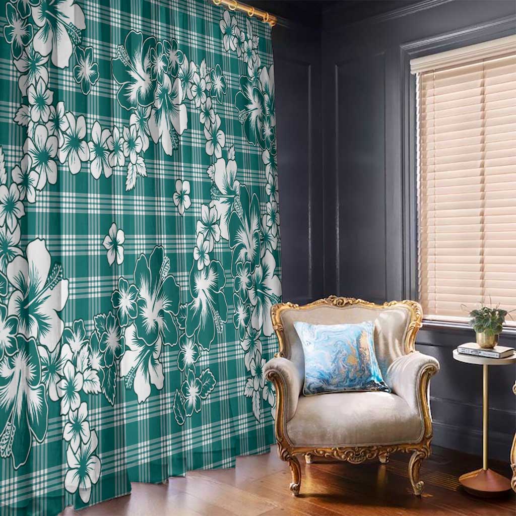 Hibiscus Pakala Aqua Teal Window Curtain Tropical Floral Stylized LT01 - Polynesian Pride