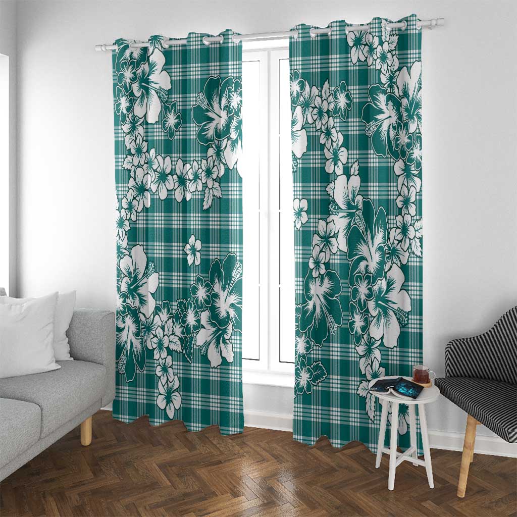 Hibiscus Pakala Aqua Teal Window Curtain Tropical Floral Stylized LT01 With Grommets Teal - Polynesian Pride