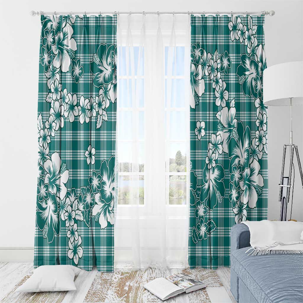 Hibiscus Pakala Aqua Teal Window Curtain Tropical Floral Stylized LT01 - Polynesian Pride