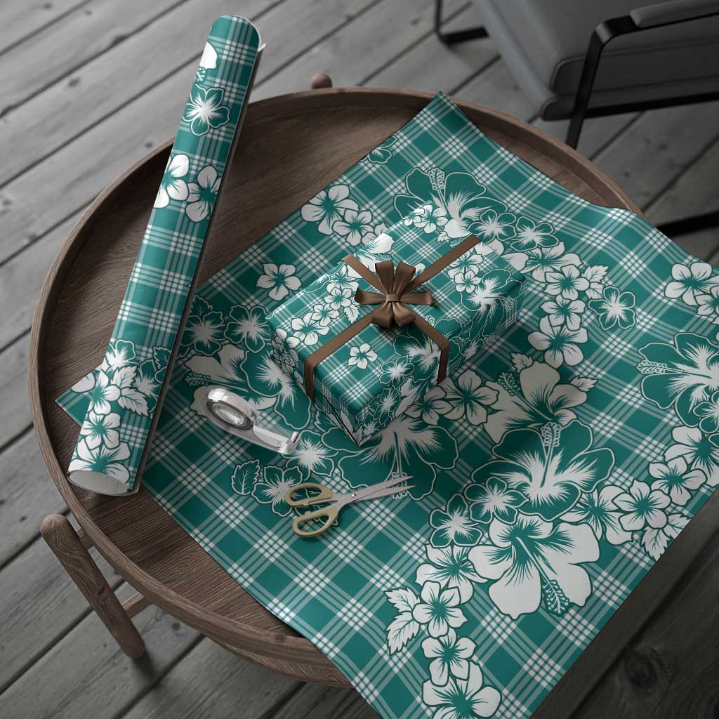 Hibiscus Pakala Aqua Teal Wrapping Paper Tropical Floral Stylized LT01 - Polynesian Pride
