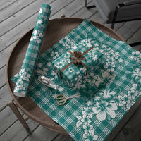 Hibiscus Pakala Aqua Teal Wrapping Paper Tropical Floral Stylized LT01 - Polynesian Pride