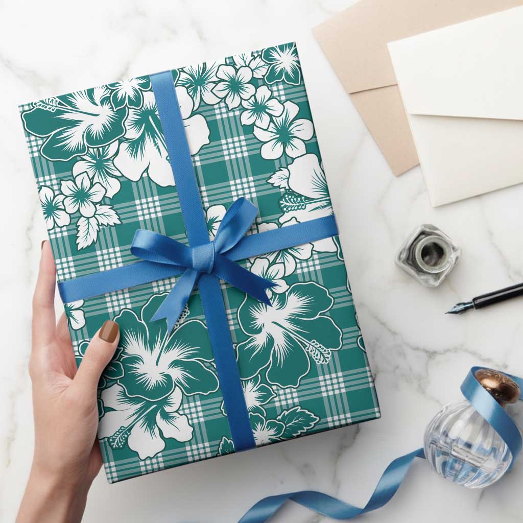 Hibiscus Pakala Aqua Teal Wrapping Paper Tropical Floral Stylized LT01 - Polynesian Pride