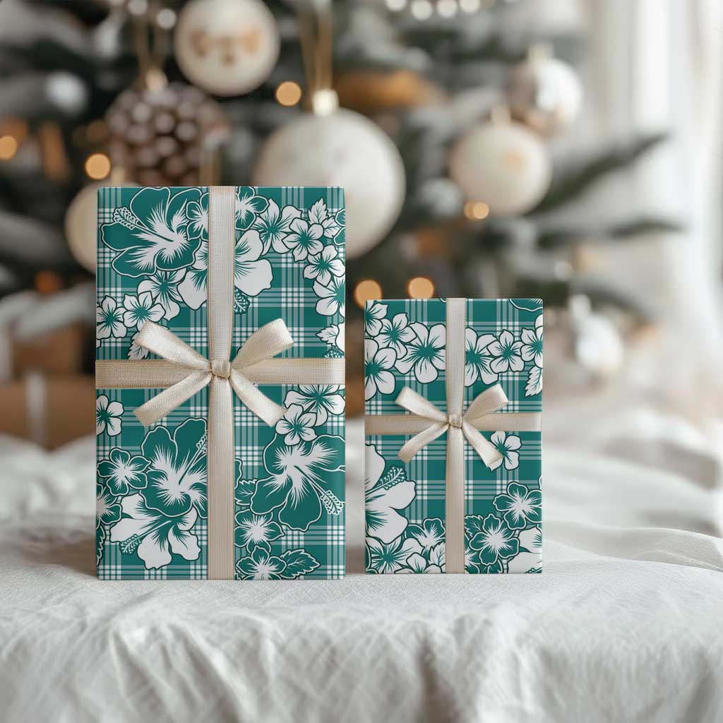 Hibiscus Pakala Aqua Teal Wrapping Paper Tropical Floral Stylized LT01 - Polynesian Pride