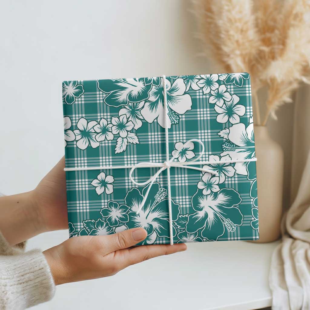 Hibiscus Pakala Aqua Teal Wrapping Paper Tropical Floral Stylized LT01 - Polynesian Pride
