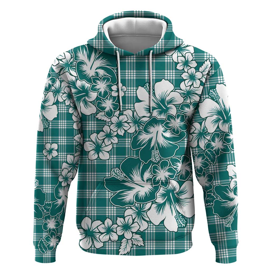 Hibiscus Pakala Aqua Teal Zip Hoodie Tropical Floral Stylized LT01 Pullover Hoodie Teal - Polynesian Pride