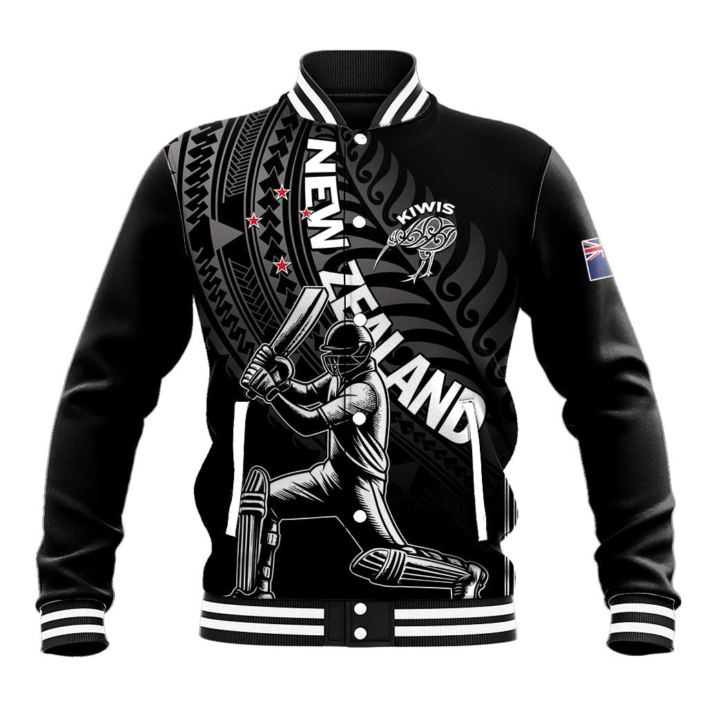 Custom New Zealand Cricket Baseball Jacket Maori Kiwi Black Fern LT01 Unisex Black - Polynesian Pride