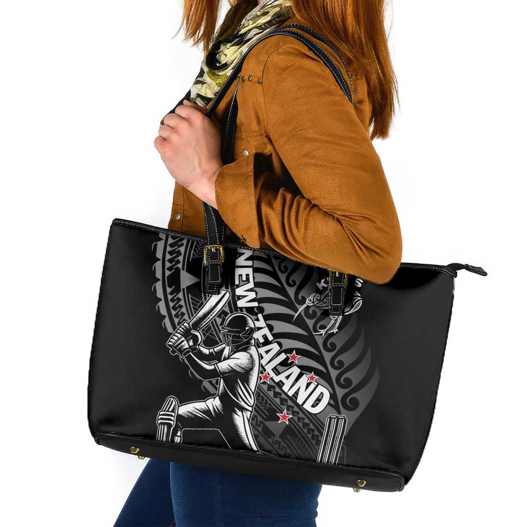 New Zealand Cricket Leather Tote Bag Maori Kiwi Black Fern LT01 Black - Polynesian Pride