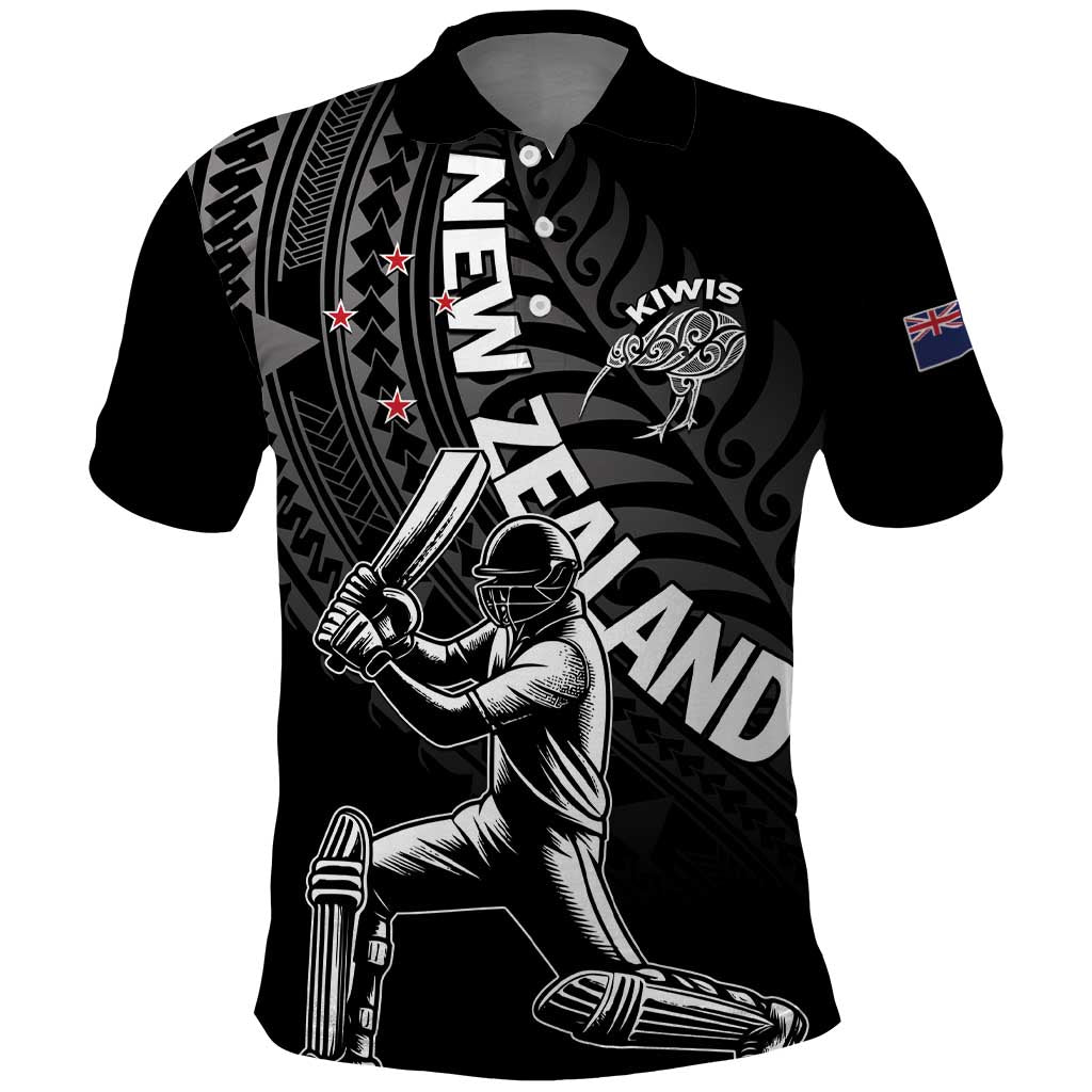 Custom New Zealand Cricket Polo Shirt Maori Kiwi Black Fern