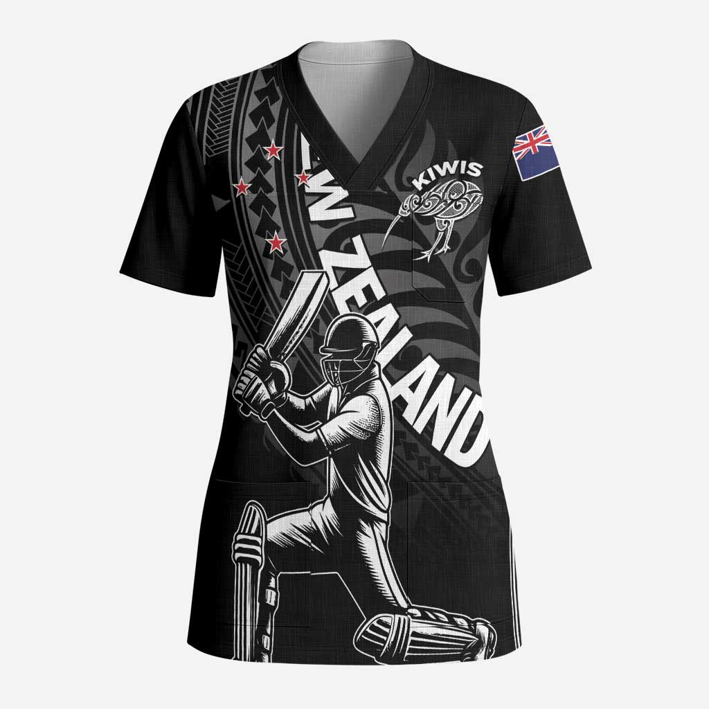 Custom New Zealand Cricket Scrub Top Maori Kiwi Black Fern LT01 Adult Black - Polynesian Pride