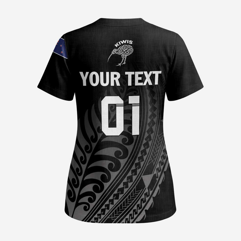 Custom New Zealand Cricket Scrub Top Maori Kiwi Black Fern LT01 - Polynesian Pride