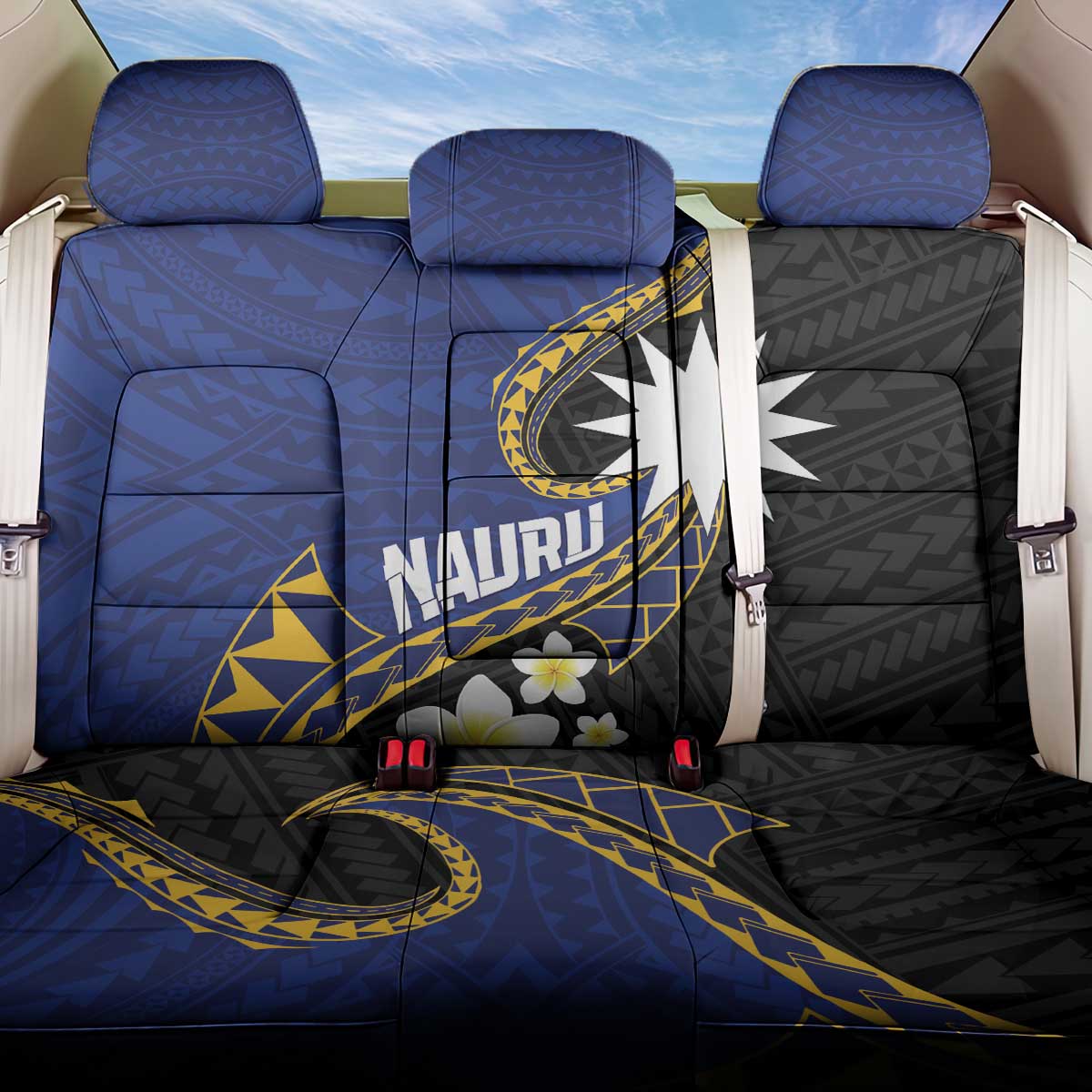 Nauru Back Car Seat Cover Naoero Proud Plumeria LT01 One Size Blue - Polynesian Pride