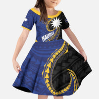 Personalised Nauru Kid Short Sleeve Dress Naoero Proud Plumeria LT01 KID Blue - Polynesian Pride