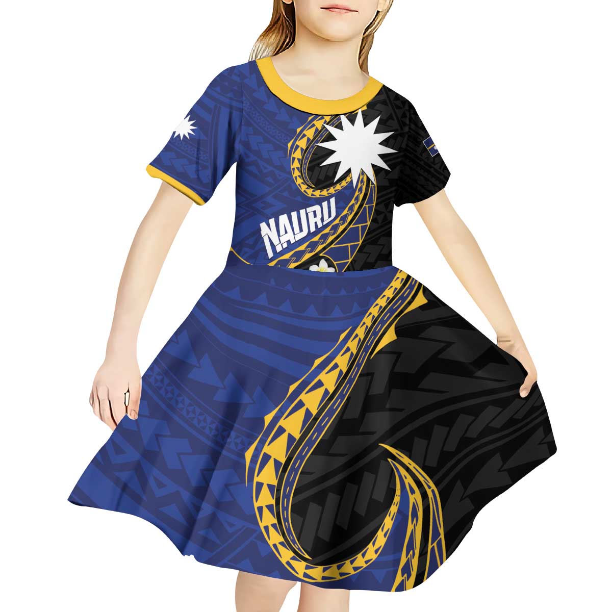 Personalised Nauru Kid Short Sleeve Dress Naoero Proud Plumeria LT01 - Polynesian Pride