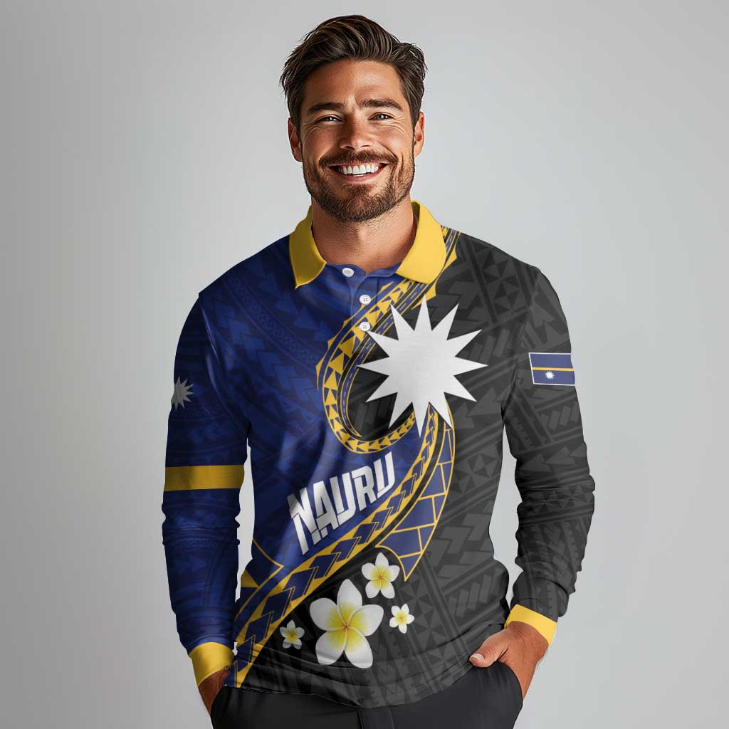 Personalised Nauru Long Sleeve Polo Shirt Naoero Proud Plumeria LT01 - Polynesian Pride