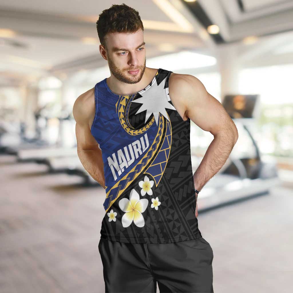 Personalised Nauru Men Tank Top Naoero Proud Plumeria LT01 Blue - Polynesian Pride