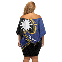 Personalised Nauru Off Shoulder Short Dress Naoero Proud Plumeria LT01 - Polynesian Pride