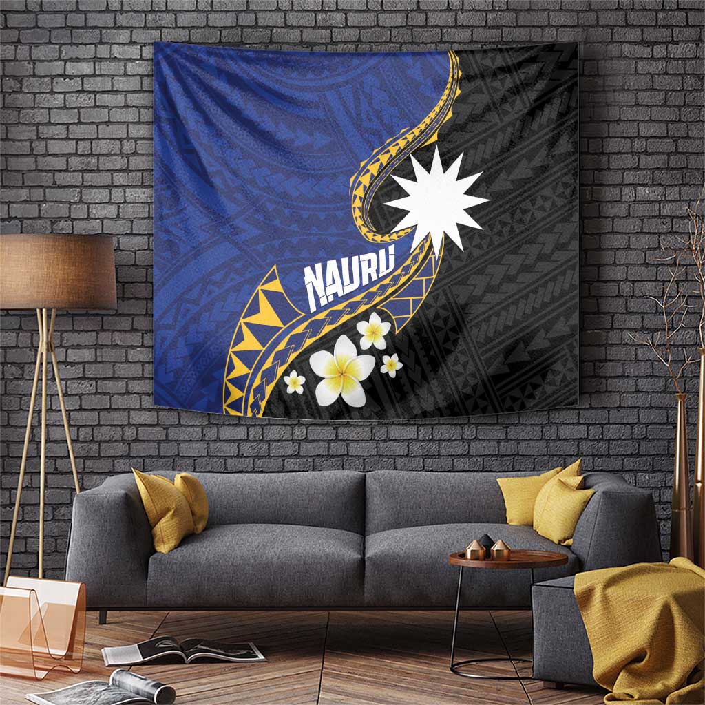 Nauru Tapestry Naoero Proud Plumeria LT01 Blue - Polynesian Pride