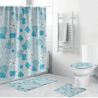 Hawaii Anthurium Tiare Pikake Lei Bathroom Set UliUli Lauhala Art Pattern LT01 Bathroom Set (4 pcs) Blue - Polynesian Pride
