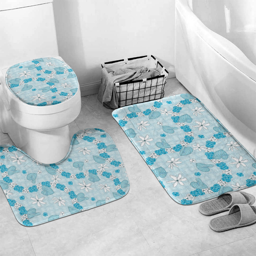Hawaii Anthurium Tiare Pikake Lei Bathroom Set UliUli Lauhala Art Pattern LT01 Mat Set Only (3 pcs) One Size Blue - Polynesian Pride